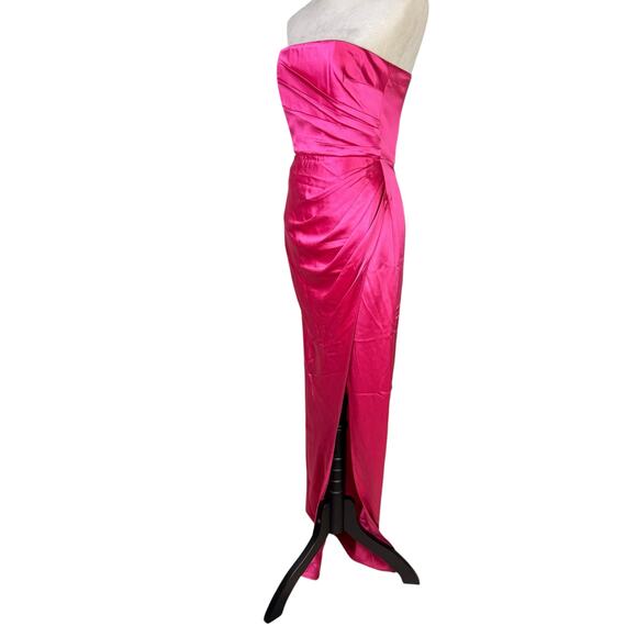 Sau Lee NWT Priyanka Hot Pink Satin Strapless Formal Maxi Gown Prom Dress - Picture 4 of 11